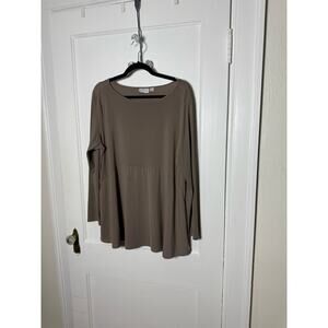Joan Rivers Beige Stretch Oversized Boho Lagenlook Pocket Shirt Long Sleeve LG